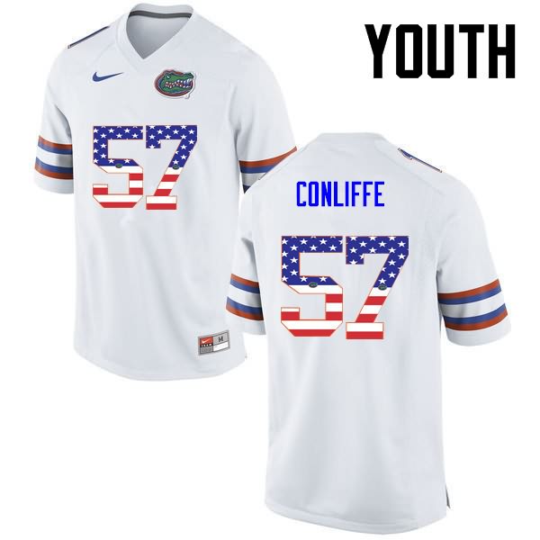 Youth NCAA Florida Gators Elijah Conliffe #57 Stitched Authentic USA Flag Fashion Nike White College Football Jersey OXN3565KW